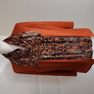Notations Orange/Rust Cardigan With Attached Buttoned Shirt & Scarf/Tie SzS